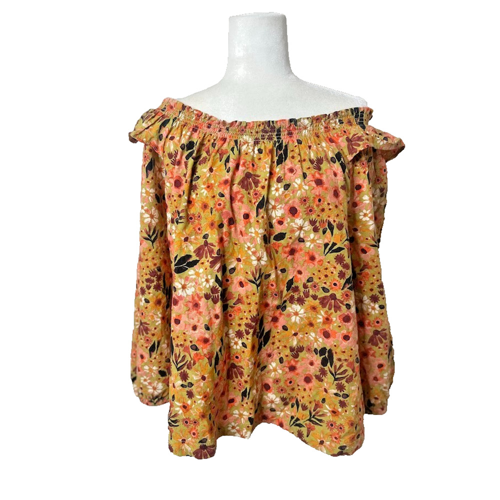 Sonoma Floral Peasant Top Size XL On Or‎ Off Shoulder Hippie Boho Autumn Ruffle